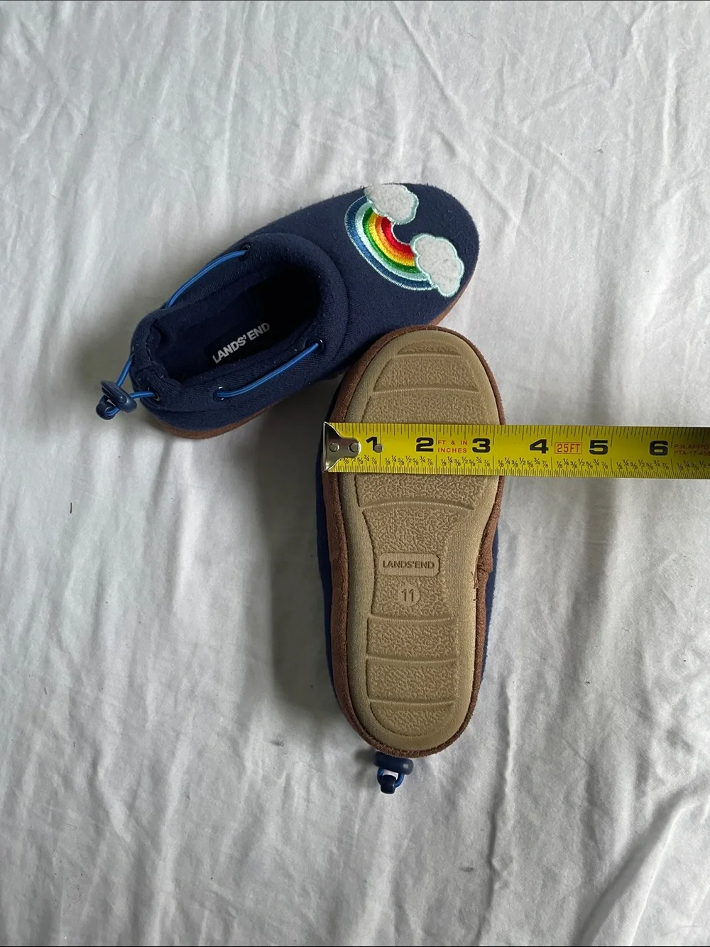 LANDS END Slippers Fleece Rainbow Blue Winter Cozy House Shoes